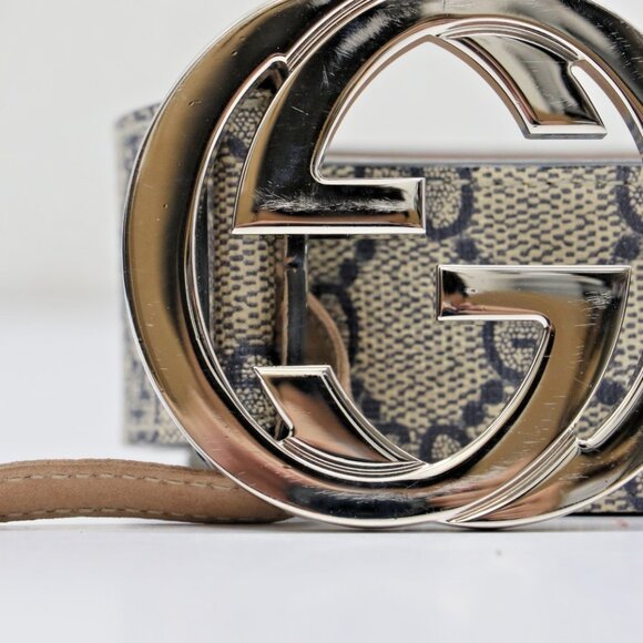 GUCCI Blue & Beige GG Marmont Belt 411924 Size 90/36 US - Picture 6 of 16